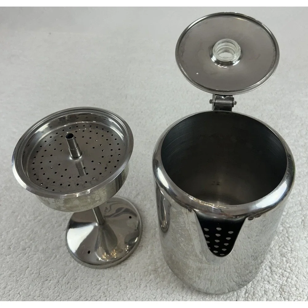 Vintage Stainless Steel Coffee Percolator 9 Cup Mid Century Modern Stove Top Pot